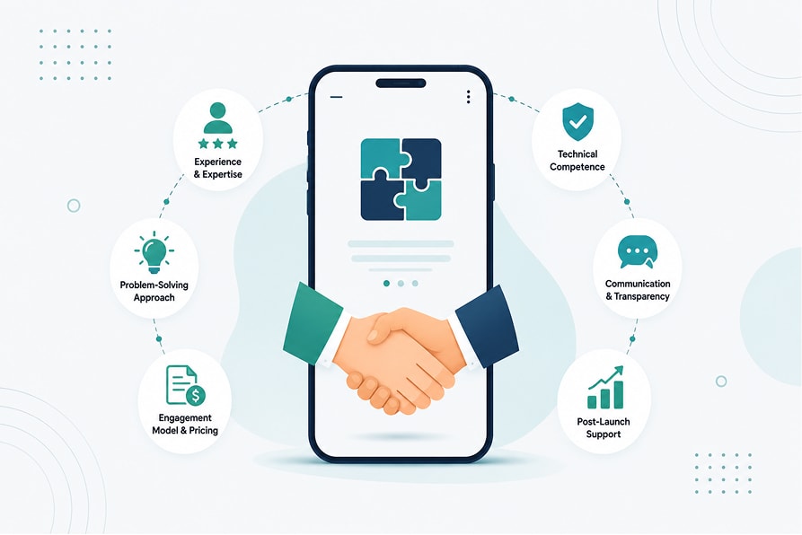A phone showing a rising cost chart and a total cost line item, surrounded by icons for maintenance, infrastructure, security, user acquisition, integrations and support