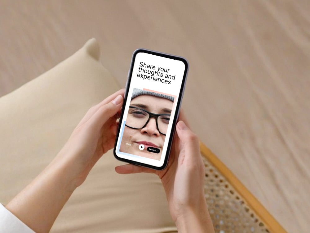 Kix Research app screens showing project assignments, video tasks and the question flow